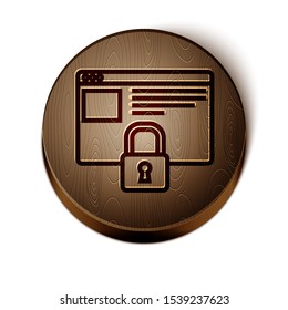 Brown line Secure your site with HTTPS, SSL icon isolated on white background. Internet communication protocol. Wooden circle button. Vector Illustration