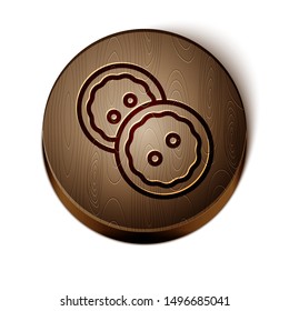Brown line Sewing button for clothes icon isolated on white background. Clothing buttons. Wooden circle button. Vector Illustration