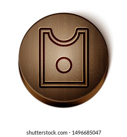 Brown line Sewing Pattern icon isolated on white background. Markings for sewing. Wooden circle button. Vector Illustration