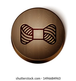 Brown line Sewing thread on spool icon isolated on white background. Yarn spool. Thread bobbin. Wooden circle button. Vector Illustration