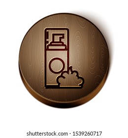 Brown line Shaving gel foam icon isolated on white background. Shaving cream. Wooden circle button. Vector Illustration