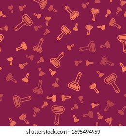 Brown line Shaving razor icon isolated seamless pattern on red background.  Vector Illustration