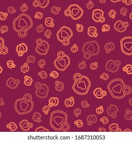 Brown line Shield and heart rate icon isolated seamless pattern on red background. Health protection concept. Health care.  Vector Illustration