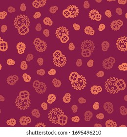 Brown line Shield protecting from virus, germs and bacteria icon isolated seamless pattern on red background. Immune system concept. Corona virus 2019-nCoV.  Vector Illustration