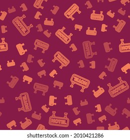 Brown line Signboard outdoor advertising with text Hotel icon isolated seamless pattern on red background.  Vector Illustration