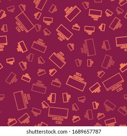 Brown line Smart Tv icon isolated seamless pattern on red background. Television sign.  Vector Illustration