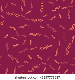 Brown line Snake icon isolated seamless pattern on red background.  Vector
