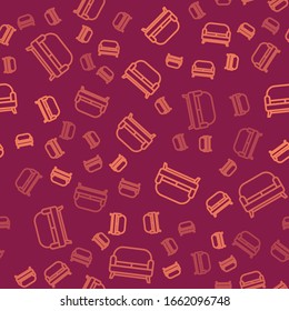 Brown line Sofa icon isolated seamless pattern on red background.  Vector Illustration