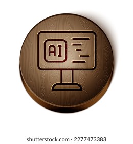 Brown line Software, web developer programming code icon isolated on white background. Javascript computer script random parts of program code. Wooden circle button. Vector