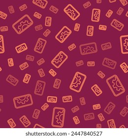 Brown line Software, web development, programming concept icon isolated seamless pattern on red background. Programming language and program code on screen mobile.  Vector