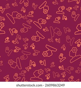 Brown line Solution to the problem in psychology icon isolated seamless pattern on red background. Therapy for mental health.  Vector