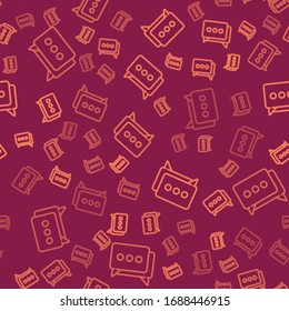 Brown line Speech bubble chat icon isolated seamless pattern on red background. Message icon. Communication or comment chat symbol.  Vector Illustration