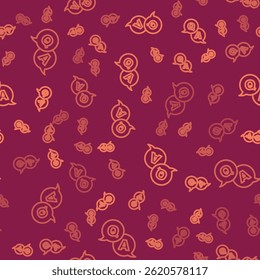 Linha marrom Bolhas de fala com o ícone Pergunta e Resposta padrão sem costura isolado no fundo vermelho. Símbolo Q e A. Sinal de FAQ. Gráfico e bolhas de fala de bate-papo.  Vetor