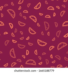 Brown line Speedometer icon isolated seamless pattern on red background.  Vector Illustration