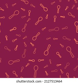 Brown line Spoon icon isolated seamless pattern on red background. Cooking utensil. Cutlery sign.  Vector