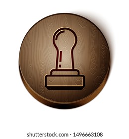 Brown line Stamp icon isolated on white background. Wooden circle button. Vector Illustration