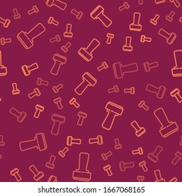 Brown line Stamp icon isolated seamless pattern on red background.  Vector Illustration