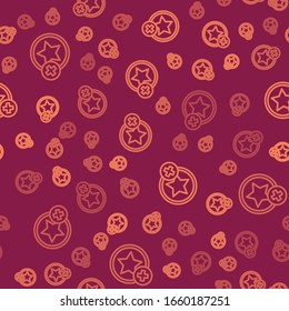 Brown line Star icon isolated seamless pattern on red background. Favorite, best rating, award symbol. Add to concept.  Vector Illustration
