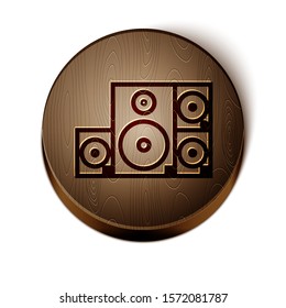 Brown line Stereo speaker icon isolated on white background. Sound system speakers. Music icon. Musical column speaker bass equipment. Wooden circle button. Vector Illustration