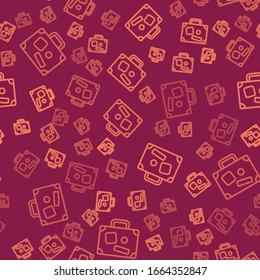 Brown line Suitcase for travel icon isolated seamless pattern on red background. Traveling baggage sign. Travel luggage icon.  Vector Illustration