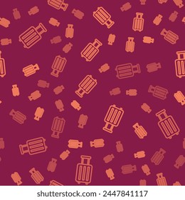 Brown line Suitcase for travel icon isolated seamless pattern on red background. Traveling baggage sign. Travel luggage icon.  Vector Illustration