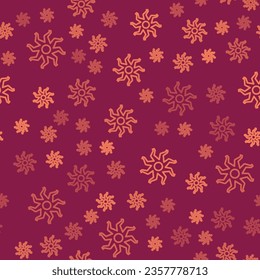 Brown line Sun icon isolated seamless pattern on red background.  Vector
