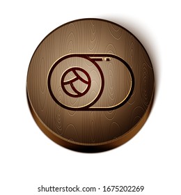 Brown line Sushi icon isolated on white background. Traditional Japanese food. Wooden circle button. Vector Illustration