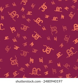 Brown line Swimming pool with ladder icon isolated seamless pattern on red background. Vector