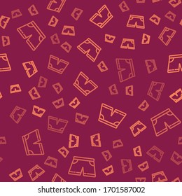Brown line Swimming trunks icon isolated seamless pattern on red background.  Vector Illustration