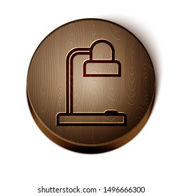 Brown line Table lamp icon isolated on white background. Table office lamp. Wooden circle button. Vector Illustration
