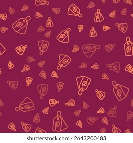 Brown line Tag with leaf symbol icon isolated seamless pattern on red background. Banner, label, tag, logo, sticker for eco green.  Vector