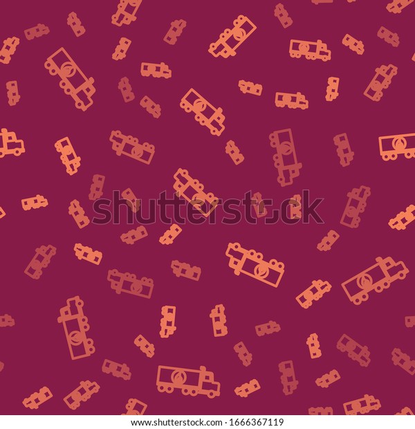 Brown line Tanker truck icon isolated\
seamless pattern on red background. Petroleum tanker, petrol truck,\
cistern, oil trailer.  Vector\
Illustration