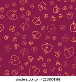 Brown line Tea bag with lemon icon isolated seamless pattern on red background.  Vector