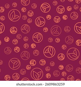 Brown line Tea leaf icon isolated seamless pattern on red background. Tea leaves.  Vector