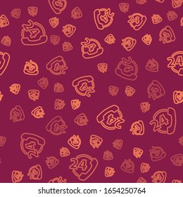 Brown line Telephone 24 hours support icon isolated seamless pattern on red background. All-day customer support call-center. Full time call services.  Vector Illustration