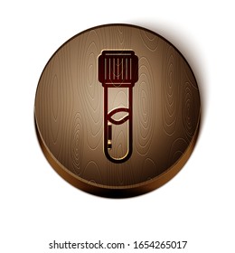 Brown line Test tube and flask chemical laboratory test icon isolated on white background. Laboratory glassware sign. Wooden circle button. Vector Illustration