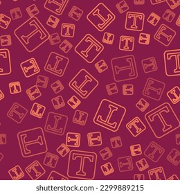 Brown line Text icon isolated seamless pattern on red background.  Vector Illustration