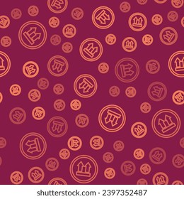 Brown line This side up icon isolated seamless pattern on red background. Two arrows indicating top side of packaging. Cargo handled.  Vector Illustration