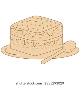 Brown line tiramisu. Cute flat vector illustration with dessert theme. Food.