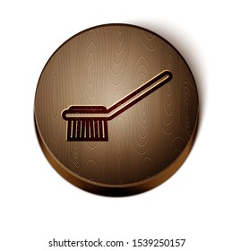 Brown line Toilet brush icon isolated on white background. Wooden circle button. Vector Illustration