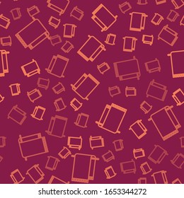Brown line Towel on a hanger icon isolated seamless pattern on red background. Bathroom towel icon.  Vector Illustration