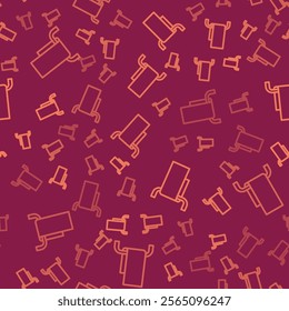 Brown line Towel on a hanger icon isolated seamless pattern on red background. Bathroom towel icon.  Vector Illustration