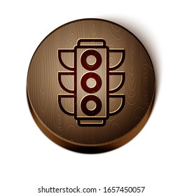 Brown line Traffic light icon isolated on white background. Wooden circle button. Vector Illustration