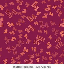 Brown line Treadmill machine icon isolated seamless pattern on red background.  Vector