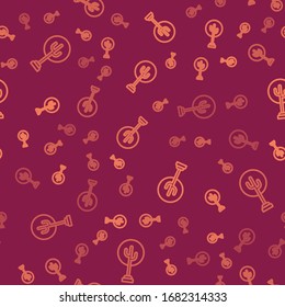 Brown line Tree icon isolated seamless pattern on red background. Forest symbol.  Vector Illustration