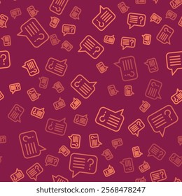 Brown line Unknown search icon isolated seamless pattern on red background. Magnifying glass and question mark.  Vector