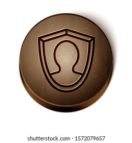 Brown line User protection icon isolated on white background. Secure user login, password protected, personal data protection, authentication. Wooden circle button. Vector Illustration