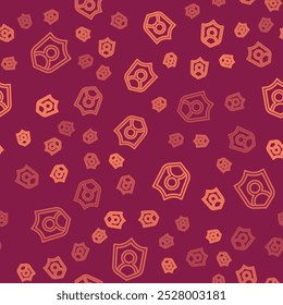 Brown line User protection icon isolated seamless pattern on red background. Secure user login, password protected, personal data protection, authentication.  Vector