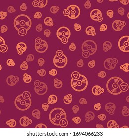 Brown line Vinyl disk icon isolated seamless pattern on red background.  Vector Illustration