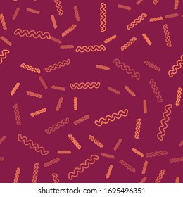 Icono de virus de línea marrón aislado sin fisuras en el fondo rojo. Virus Corona 2019-nCoV. Bacterias y gérmenes, cáncer celular, microbio, hongos. Ilustración vectorial